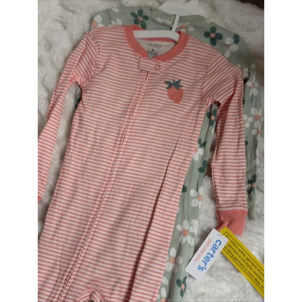 NWT Carter's Girls 2-Piece Cotton Long Sleeve Footed Zip One Piece Sleepers 3T